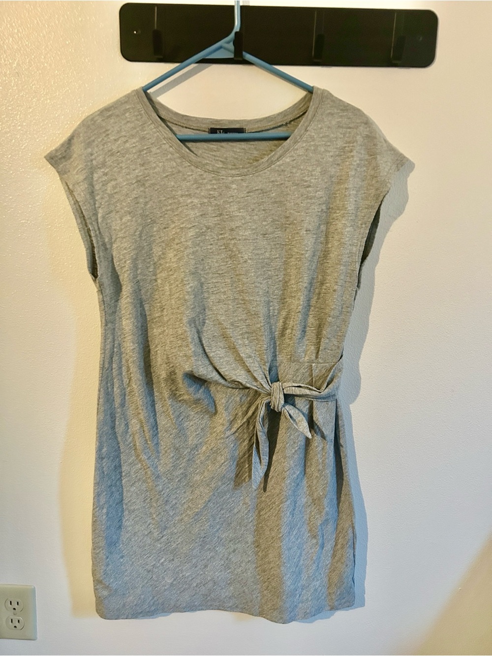 KDL Women Heather Gray Cotton Tie-Waist Cap Sleeve Casual Knee Length Dress : L